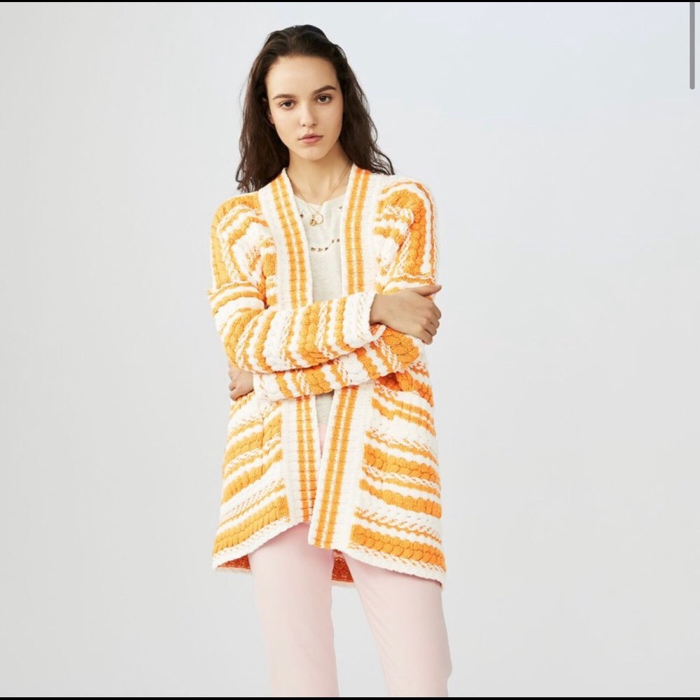 Maje Striped Cardigan sweater yellow/white
